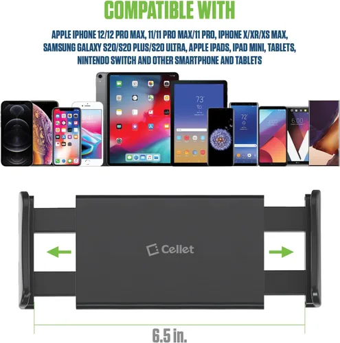Miniatura 6 de Cellet Soporte universal para reposacabezas de coche para tabletas y teléfonos, soporte giratorio de 360° para tableta con brazo extensible, Negro