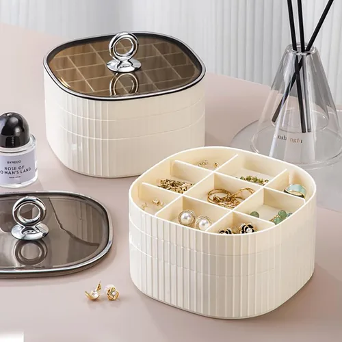 Miniatura 6 de Joyero, organizador de joyas de acrílico de 3 capas con asa, cajas de joyería transparentes para mujeres y niñas, organizador de maquillaje, soporte