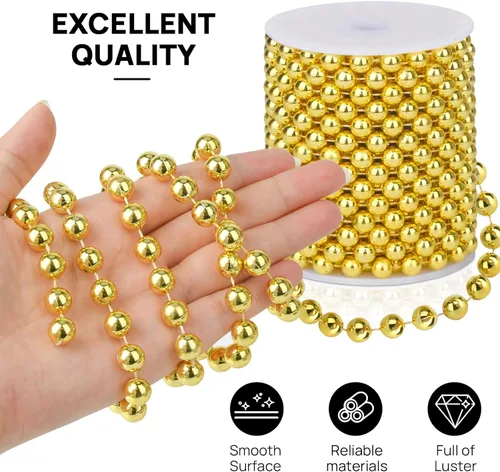 Miniatura 5 de Guirnalda de Perlas de 10MM, 10.06 Metros de Cadena de Perlas de Imitación Dorada, Rollo de Hilo para Decoración de Boda y Fiesta, Adornos
