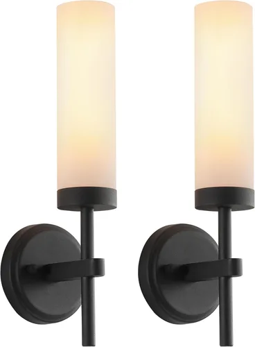 Miniatura 8 de KUZZULL Juego de dos apliques de pared negros y de latón con pantalla de vidrio esmerilado blanco lámpara de pared moderna para baño, sala de estar