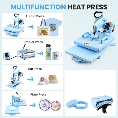 Miniatura 4 de Máquina de Prensa de Calor, Prensa de Calor de 15x15 para Camisetas con Accesorio para Tazas de Sublimación de 30oz, Prensa para Gorras, Impresión