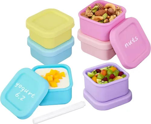 Miniatura 10 de Finorder Paquete de 4 recipientes de silicona de 5 onzas para alimentos, recipientes de almacenamiento de aperitivos para bebés con tapas
