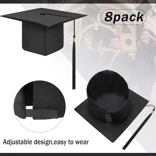 Miniatura 2 de Geyoga 8 gorras de graduación a granel ajustables para adultos con borla para graduados, accesorios de disfraces, accesorios de fotos