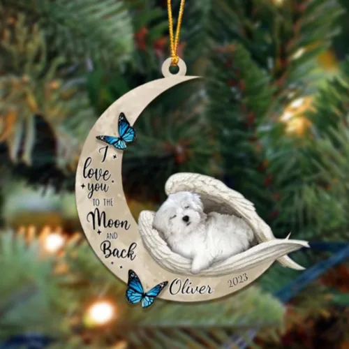 Miniatura 5 de Adorno colgante personalizado de ángel durmiendo en la luna, perro sabueso afgano, nombre personalizado, acrílico impreso en 2D plano – cumpleaños