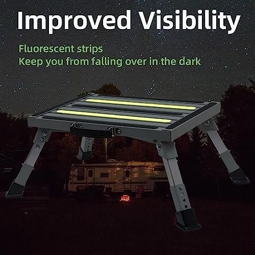 Miniatura 5 de Iron RV Steps, taburete plegable ajustable de 4 niveles con patas de goma antideslizantes, plataforma de tira fluorescente antideslizante