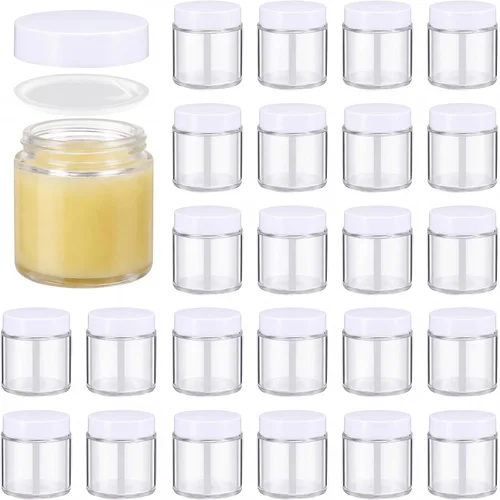 Miniatura 24 de Norme 48 frascos de vidrio de 4 onzas con tapas a prueba de fugas, redondos, herméticos, vacíos, frascos cosméticos con forros internos en la tapa