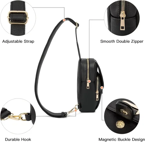Miniatura 5 de Telena Bolso bandolera para mujer, cangurera cruzada de cuero vegano con correa ajustable