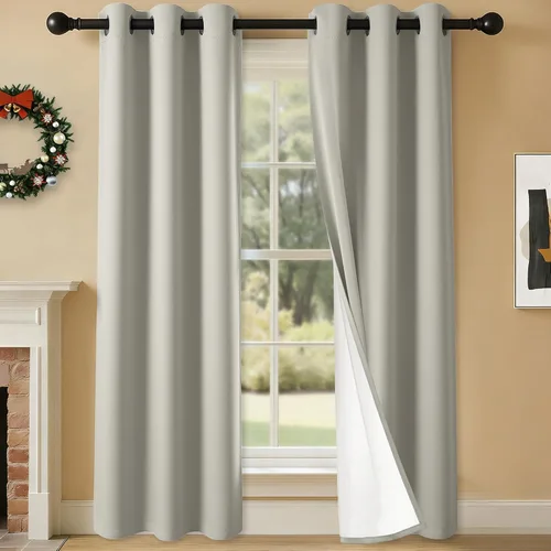 Miniatura 82 de 2 paneles de cortinas 100% opacas, cortinas ligeras con aislamiento térmico con ojales para dormitorio, sala de estar, tratamiento de ventana