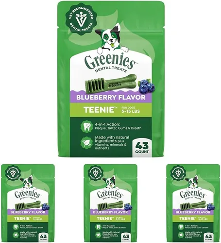 Miniatura 15 de Greenies Golosinas dentales naturales para perros adultos recomendadas por veterinarios, tamaño Teenie, sabor a arándano azul, paquete de 12 oz., 43
