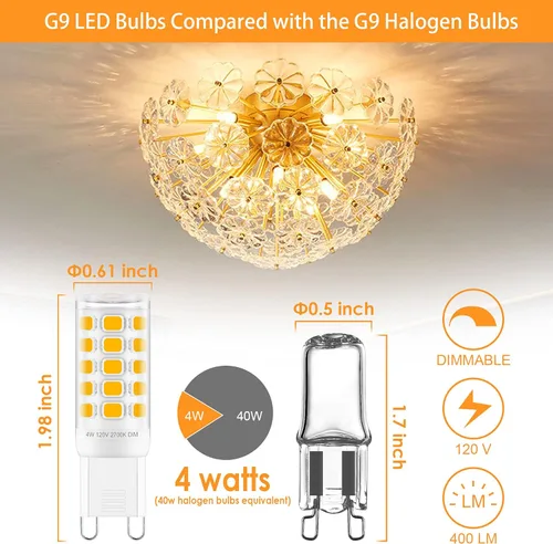 Miniatura 4 de Bombilla LED G9 regulable de 2700 K blanco cálido suave, paquete de 6, T4 G9 de 4 W de reemplazo para 40 vatios de halógeno, base cerámica de doble