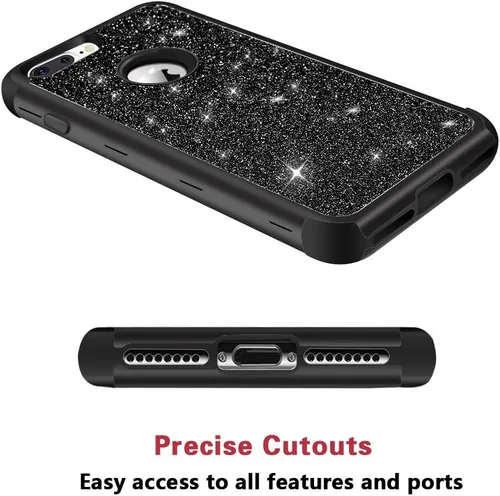 Miniatura 4 de Hython Defender con brillantina, carcasa rígida híbrida, a prueba de golpes, goma para iPhone 7 Plus y 8 Plus, Negro Oscuro