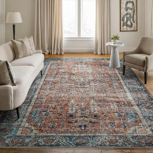 Miniatura 32 de Bloom Rugs - Alfombra lavable, antideslizante, de 1,83 x 2,74 m, color beige/blanco claro con borde tradicional, para sala de estar, dormitorio