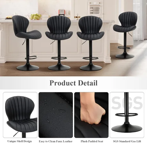 Miniatura 5 de COLAMY Juego de 1 Taburete de Bar, Sillas de Bar Giratorias Modernas, Taburetes de Bar Ajustables Tapizados en Cuero Sintético de Altura de Negro