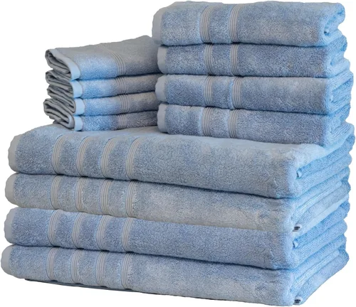 Mosobam Juego de toallas turcas de lujo de 12 piezas XL de 35 x 70 pulgadas, 16 x 30 pulgadas, 13 x 13 pulgadas, azul Allure de 700 GSM, viscosa de