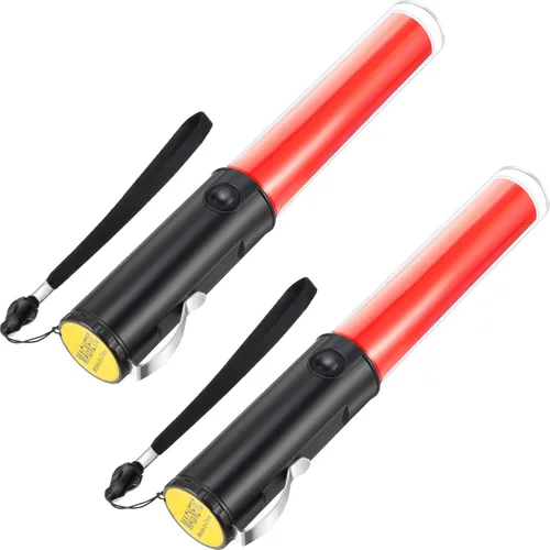 Weewooday Paquete de 2 varitas de control de tráfico aéreo de seguridad de 11 pulgadas, varita de señal de tráfico LED con control de linterna, Rojo