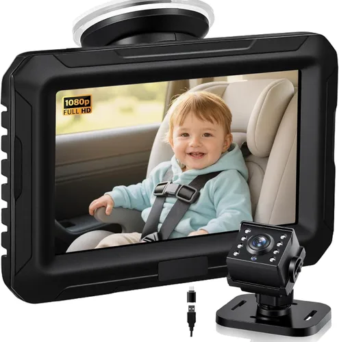 Miniatura 9 de Zacro Cámara de coche para bebé con visión nocturna HD 1080P, 4.3 pulgadas, retrovisores para asiento de automóvil, cámara para bebé mascota, ángulo