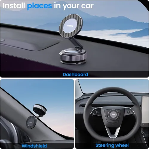 Miniatura 3 de Soporte magnético para teléfono de coche para Magsafe, soporte plegable de aleación 360° para teléfono celular de coche con ventosa ultra estable