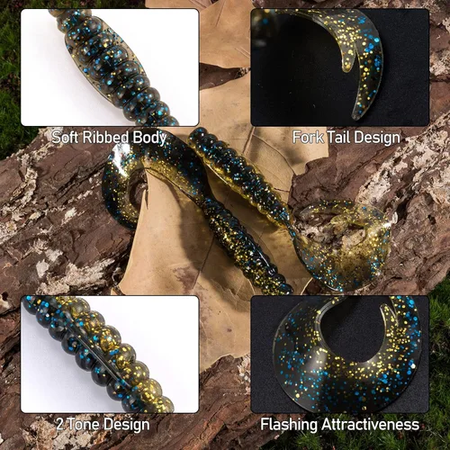 Miniatura 3 de Dr.Fish Señuelos de pesca blandos, cebos de plástico suave de 3 pulgadas, cebos de gusano Swimbaits de cinta, cola de cebo de sábalo para pesca