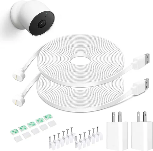 Miniatura 10 de DIANMU Cable de alimentación y adaptador de 20 pies para Google Nest Cam para exteriores o interiores (batería), cable de carga resistente a
