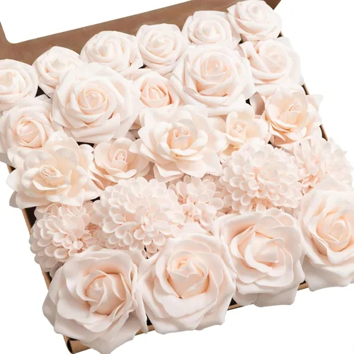 Miniatura 24 de Ling's moment Flores Artificiales de Seda Falsa Hortensias Rosas de Espuma Gardenias Falsas Combo para Bricolaje Ramos de Boda Centros de Mesa