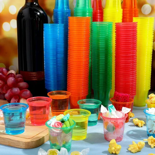 Miniatura 3 de Nuanchu 1500 vasos de chupito de plástico neón de 1 onza, vasos desechables a granel para vino, condimentos, salsa, chupitos y más, para Año Nuevo