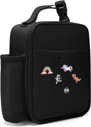 Miniatura 15 de MEXS Lonchera para niños, con dije de bricolaje y bolsas de almuerzo aisladas para niños y niñas, bolsa de almuerzo para la escuela, picnic con Azul