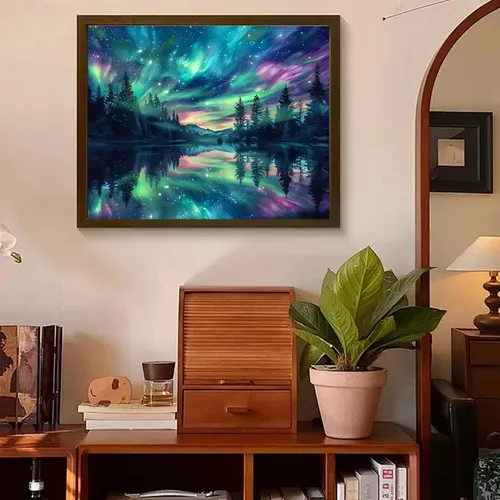 Miniatura 6 de Pintura de diamantes Aurora para adultos, arte de diamantes, kits de pintura de diamantes Aurora 5D para adultos, arte de gemas de cielo estrellado