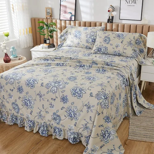 Miniatura 20 de ABREEZE Juego de sábanas con estampado floral beige, juego de ropa de cama bohemio, juego de ropa de cama de lujo de 4 piezas, medallón de damasco