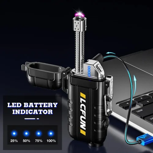 Miniatura 4 de LcFun Encendedor eléctrico recargable USB C, encendedores de plasma impermeables con pantalla LED de batería, encendedores de arco largo resistente