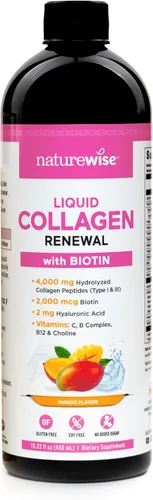 NatureWise Colágeno líquido hidrolizado para mujeres y hombres, 4000 mg, sin azúcar añadido, péptidos de colágeno múltiple + biotina + vitamina C +