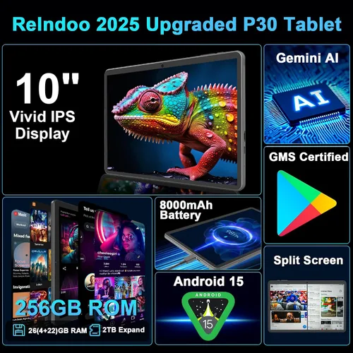 Miniatura 2 de Tableta Android 15 2026 con teclado, 26GB+256GB+2TB Expand, Tablet PC de 10 pulgadas con Gemini AI, Octa-Core, 8000mAh, WiFi 5G, Widevine L1
