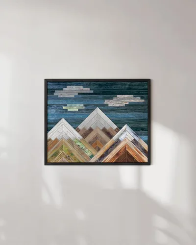 Miniatura 5 de HAUS AND HUES Arte de pared de montaña rústica, impresión geométrica de madera de esquí de Alaska para decoración de cabina (marco negro, 24 x 36)
