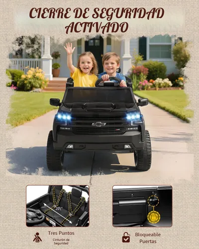 Miniatura 4 de First Ride On 24V 2 Plazas Paseo en Juguetes Chevrolet Silverado con Licencia, Vehículo Eléctrico con Control Remoto y Cinturones de Seguridad, Negro