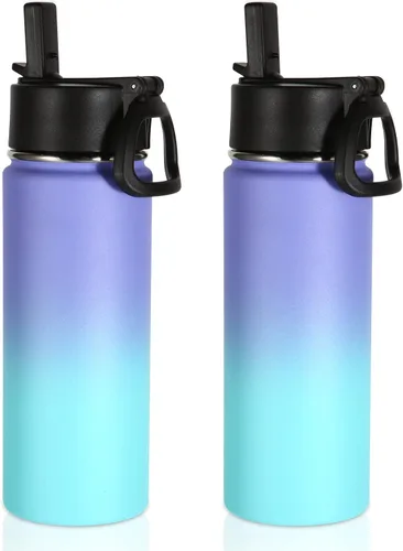 Miniatura 24 de Volhoply Paquete a Granel de 8 Botellas de Agua Aisladas de 18 Onzas, Botellas de Agua de Acero Inoxidable para Niños con Tapa con Pajita, Botella