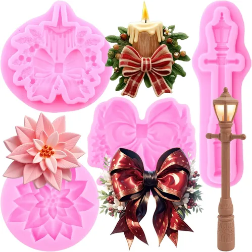 Miniatura 10 de Mujiang Moldes de silicona de muñeco de nieve de Navidad, molde 3D para castillo de Navidad, moldes de chimenea para decoración de pasteles