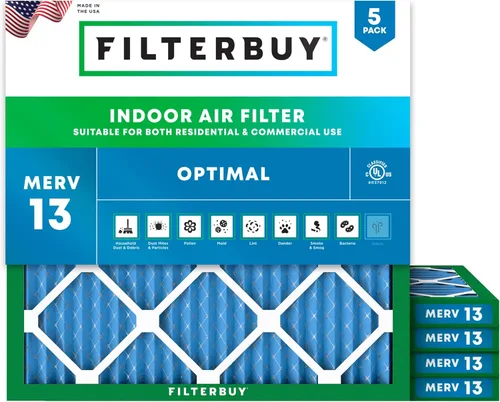 Miniatura 15 de Filterbuy Filtro de aire de 8 x 14 x 1 pulgadas MERV 13 de defensa óptima (paquete de 5), filtros de aire de repuesto plisados HVAC para calderas