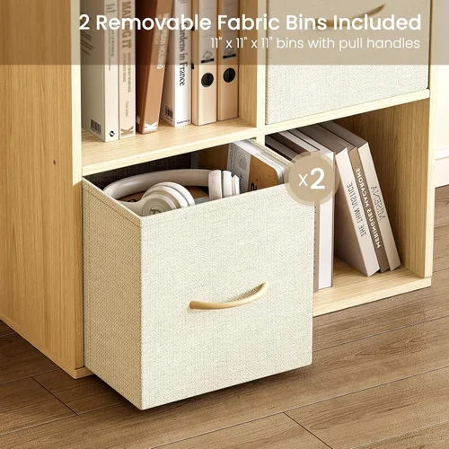 Miniatura 4 de EXPERLAM Organizador de Almacenamiento de 4 Cubos - Estantería de Madera Maciza con 2 Contenedores de Almacenamiento, Estante de Cubos con 2 Paneles