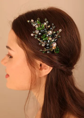 Miniatura 10 de Kercisbeauty Pieza de pelo de cristal negro para mujeres y niñas, pinzas para el pelo de novia, estilo bohemio, lindo accesorio para el cabello
