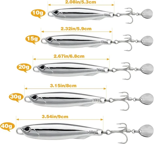Miniatura 4 de Plantillas de pesca de metal, cucharas de pesca de metal, cebo de hoja giratoria, cuchara de jigging de fundición larga, señuelo vertical duro VIB