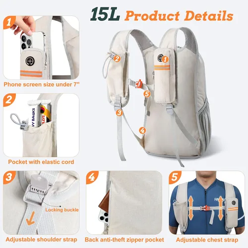 Miniatura 2 de BECOJADDE - Mochila de senderismo pequeña de 15 L para hombres y mujeres, plegable, ultraligera, para viajes, camping, actividades al aire libre