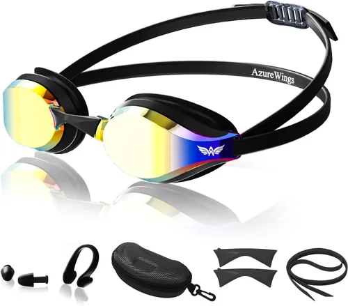 Swim Goggles for Men Women – No Leak Anti-Fog UV HD Wide Vision, Racing & Swimming Goggles Black-Electroplate