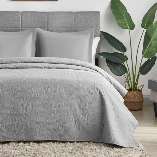 Hansleep - Edredón gris tamaño Queen – Colcha ultrasónica con diseño damasco para todas las estaciones, juego de ropa de cama suave y ligero, 3