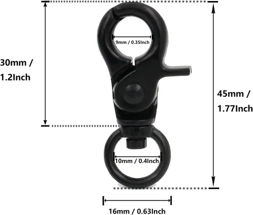 Miniatura 2 de BIKICOCO Gancho giratorio de 3/8 pulgadas, cierre de pinza de langosta, clip con resorte, extremo de anillo tórico, negro, paquete de 20 negro x 20