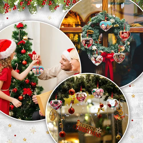 Miniatura 5 de Skylety 24 bolas de adorno para fotos, Navidad, 3.54 pulgadas, plástico transparente, para colgar, marco de fotos, adornos familiares, adornos