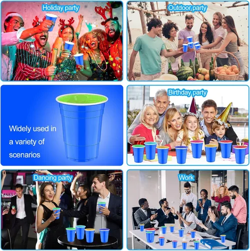 Miniatura 6 de 120 piezas 16 onzas Tazas de plástico azul Tazas de plástico para revelación de género Tazas de fiesta azules para beber Degustaciones servidas