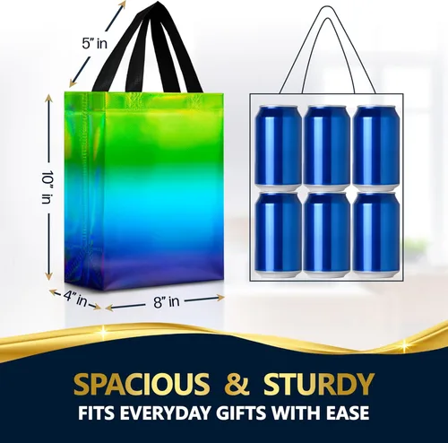 Miniatura 3 de Nush Nush Juego de 12 bolsas de regalo medianas degradadas – 4 impresionantes y brillantes bolsas de regalo reutilizables con asas – Bolsa de regalo