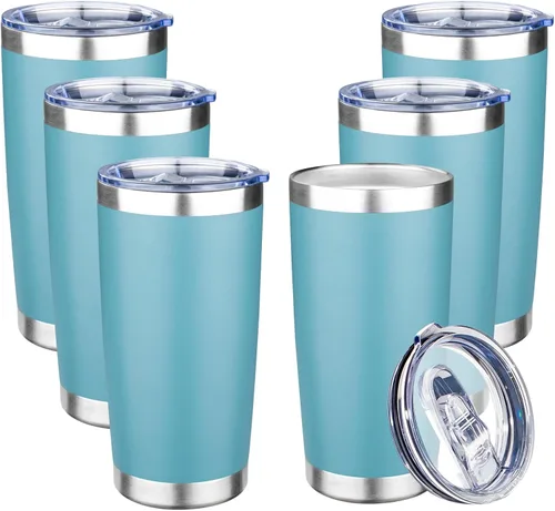 Miniatura 28 de Vaso de 20 onzas con tapa, taza de café de viaje de doble pared aislada al vacío, taza térmica de acero inoxidable con recubrimiento en polvo, vaso