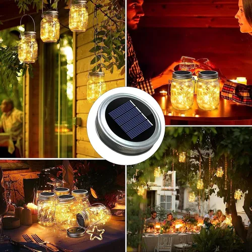 Miniatura 4 de Paquete de 2 tapas de luz solar para tarros de masón Luces solares impermeables con luces de hadas blancas cálidas, encendido/apagado automático