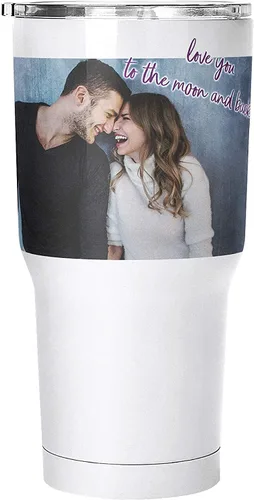 Vaso de fotos personalizado con tapa a prueba de salpicaduras, 30 onzas, regalos de fotos para ella y él - Taza de café de viaje aislada impresa de