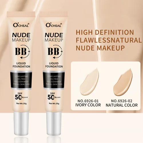Miniatura 4 de O'CHEAL BB Cream con SPF 50+ Hidratante teñido de cobertura completa con base de polvo corrector construible, sin aceite, acabado hidratante